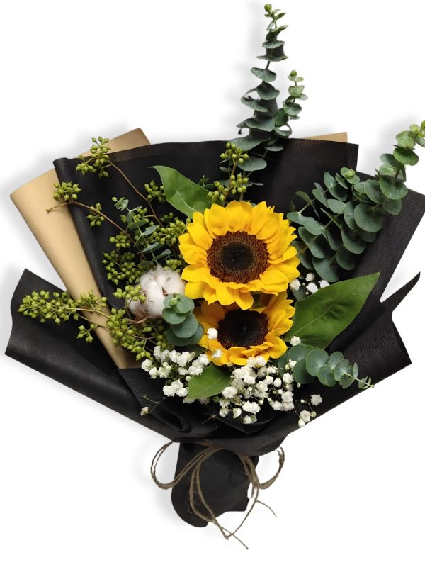 Black Wrapping – Sunflowers and Baby Breath Graduation Bouquet S27 1 jpg